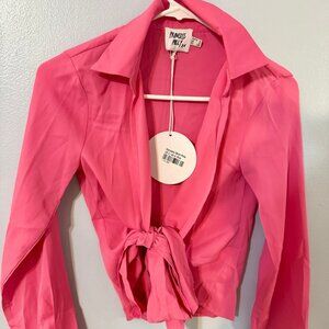 Princess Polly Gonzalo Shirt Pink Tie Front Long Sleeve US Size 2
